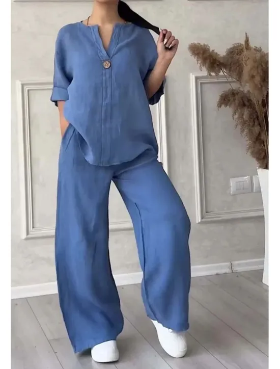 Clearance Women's Sets Pure Color Casual Comfort Home Daily Breathable Shirt Pant Summer Spring Home Outfits Women Pajama-Setter