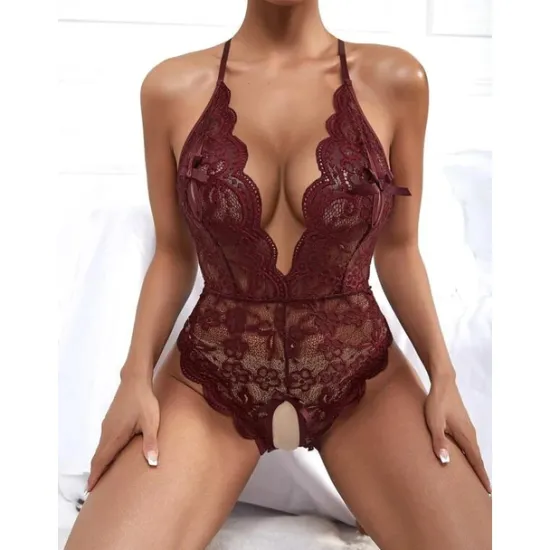 Best Women's Sexy Bodies Teddies & Bodysuits 1 PCS Flower Hot Soft Valentine's Day Bed Spandex Halter Neck Lace Jacquard Summer Spring Home Outfits Women Lingerie