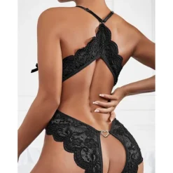 Best Women's Sexy Bodies Teddies & Bodysuits 1 PCS Flower Hot Soft Valentine's Day Bed Spandex Halter Neck Lace Jacquard Summer Spring Home Outfits Women Lingerie