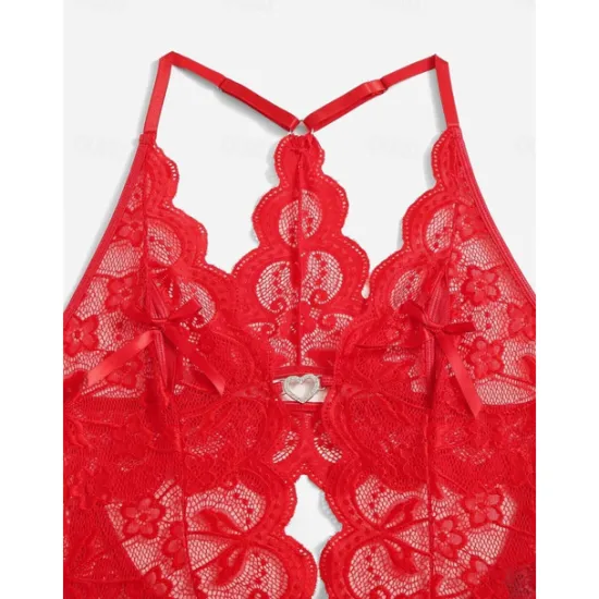 Discount Women's Sexy Bodies Teddies & Bodysuits Pure Color Lovers Hot Home Valentine's Day Bed Spandex Breathable Plunging Neck Sleeveless Backless Summer Spring Home Outfits Women Lingerie