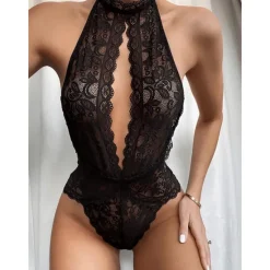 Clearance Women's Sexy Bodies Teddies & Bodysuits Pure Color Lovers Hot Home Valentine's Day Bed Lace Breathable Halter Neck Sleeveless Backless Summer Spring Home Outfits Women Lingerie