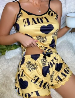 Outlet Women'S Sexy Camisole Pajama Print Alphabet Homewear Set Home Outfits Women Lingerie