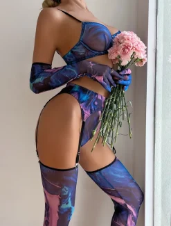 Clearance Women's Sexy Lingerie Sets 5 Pieces Pure Color Lovers Hot Home Valentine's Day Bed Mesh Breathable Straps Sleeveless Backless Summer Spring Home Outfits Women Lingerie