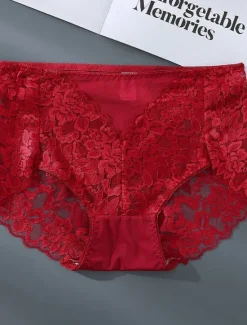 Sale Women's Sexy Panties Brief Underwear 1pc / pack Underwear Fashion Sexy Lace Lace Nylon Mid Waist Sexy Black Red White S M L Home Outfits Women Lingerie