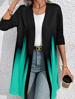 Hot Women's Shacket Breathable Comfortable Patchwork Fashion Color Gradient Outdoor Street Long Crewneck Regular Fit Long Sleeve Outerwear Black Purple Green Spring Fall Women Jackets