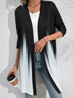 Hot Women's Shacket Breathable Comfortable Patchwork Fashion Color Gradient Outdoor Street Long Crewneck Regular Fit Long Sleeve Outerwear Black Purple Green Spring Fall Women Jackets