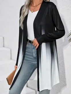 Hot Women's Shacket Breathable Comfortable Patchwork Fashion Color Gradient Outdoor Street Long Crewneck Regular Fit Long Sleeve Outerwear Black Purple Green Spring Fall Women Jackets