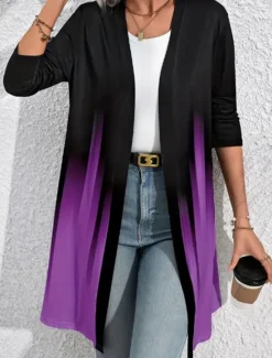 Hot Women's Shacket Breathable Comfortable Patchwork Fashion Color Gradient Outdoor Street Long Crewneck Regular Fit Long Sleeve Outerwear Black Purple Green Spring Fall Women Jackets