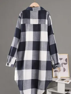 Clearance Women's Shacket Comfortable Breathable Buttons Print Casual Plaid Vacation Street Casual Daily Wear Single Breasted Long Turndown Regular Fit Long Sleeve Outerwear Black And White Red Blue Spring Fall Women Shirts