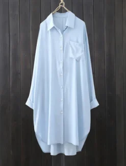 Hot Women's Shacket Comfortable Breathable Buttons Casual Plain Vacation Street Casual Daily Wear Single Breasted Long Lapel Regular Fit Long Sleeve Outerwear White Blue Spring Fall Women Jackets