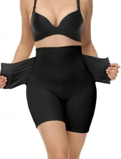 Discount Women's Shapewear Waist Trainer Sport Pure Color Elastic Waist Shorts Daily Sleeveless Black Beige Summer Spring Fall Winter Women Shapewear