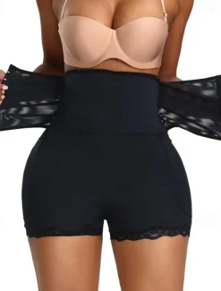 Clearance Women's Shapewear Waist Trainer Sport Pure Color Elastic Waist Shorts Daily Sleeveless Black Beige Summer Spring Fall Winter Women Shapewear