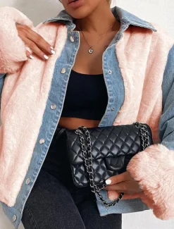 Clearance Women's Sherpa Jacket Denim Jacket Outdoor Street Daily Wear Fall Winter Regular Coat Regular Fit Thermal Warm Breathable Stylish Casual Jacket Long Sleeve Solid Color with Pockets Faux Fur Trim Women Jackets