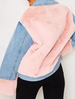 Clearance Women's Sherpa Jacket Denim Jacket Outdoor Street Daily Wear Fall Winter Regular Coat Regular Fit Thermal Warm Breathable Stylish Casual Jacket Long Sleeve Solid Color with Pockets Faux Fur Trim Women Jackets
