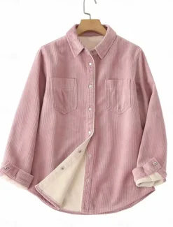 New Women's Sherpa Jacket Shacket Warm Breathable Buttons Pocket Print Casual Plaid Vacation Street Daily Wear Going out Single Breasted Regular Turndown Regular Fit Long Sleeve Outerwear Pink Khaki Fall Women Jackets