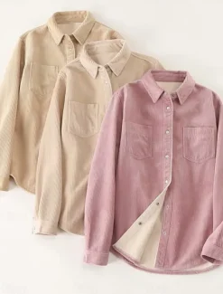 New Women's Sherpa Jacket Shacket Warm Breathable Buttons Pocket Print Casual Plaid Vacation Street Daily Wear Going out Single Breasted Regular Turndown Regular Fit Long Sleeve Outerwear Pink Khaki Fall Women Jackets