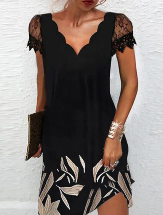 Discount Women's Shift Dress Knee Length Dress White Black Pink Short Sleeve Floral Lace Print Spring Summer V Neck Stylish Casual Modern Loose 2023 S M L XL XXL 3XL Women Spring Dresses|Floral Dresses