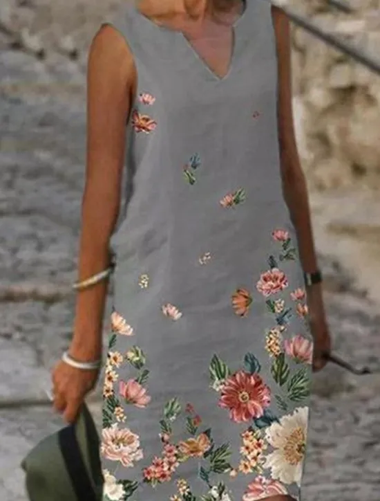 Sale Women's Shift Dress Tank Dress Print Dress Active Fashion Streetwear Outdoor Vacation Street Loose Fit Sleeveless V Neck Black White Pink Blue Summer Spring Women Floral Dresses