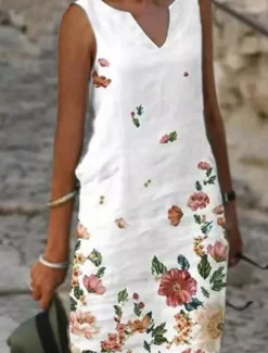 Sale Women's Shift Dress Tank Dress Print Dress Active Fashion Streetwear Outdoor Vacation Street Loose Fit Sleeveless V Neck Black White Pink Blue Summer Spring Women Floral Dresses
