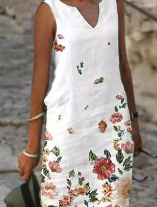 Sale Women's Shift Dress Tank Dress Print Dress Active Fashion Streetwear Outdoor Vacation Street Loose Fit Sleeveless V Neck Black White Pink Blue Summer Spring Women Floral Dresses