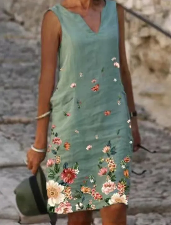 Sale Women's Shift Dress Tank Dress Print Dress Active Fashion Streetwear Outdoor Vacation Street Loose Fit Sleeveless V Neck Black White Pink Blue Summer Spring Women Floral Dresses