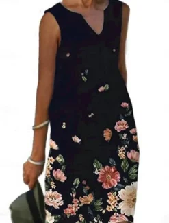Sale Women's Shift Dress Tank Dress Print Dress Active Fashion Streetwear Outdoor Vacation Street Loose Fit Sleeveless V Neck Black White Pink Blue Summer Spring Women Floral Dresses