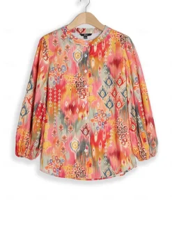 Discount Women's Shirt Basic Buttons Print Long Sleeve Regular Tops Casual Pink Blue Green Spring Fall Women Spring Tops