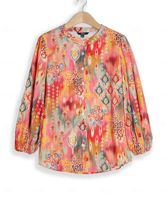 Discount Women's Shirt Basic Buttons Print Long Sleeve Regular Tops Casual Pink Blue Green Spring Fall Women Spring Tops