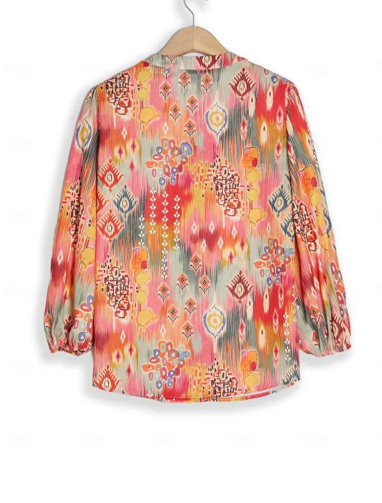 Discount Women's Shirt Basic Buttons Print Long Sleeve Regular Tops Casual Pink Blue Green Spring Fall Women Spring Tops