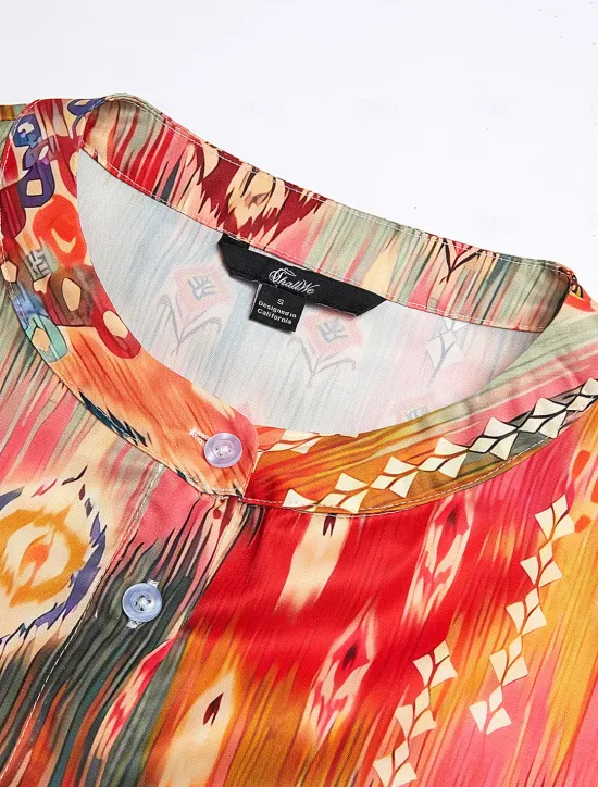 Discount Women's Shirt Basic Buttons Print Long Sleeve Regular Tops Casual Pink Blue Green Spring Fall Women Spring Tops