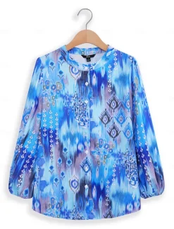 Discount Women's Shirt Basic Buttons Print Long Sleeve Regular Tops Casual Pink Blue Green Spring Fall Women Spring Tops