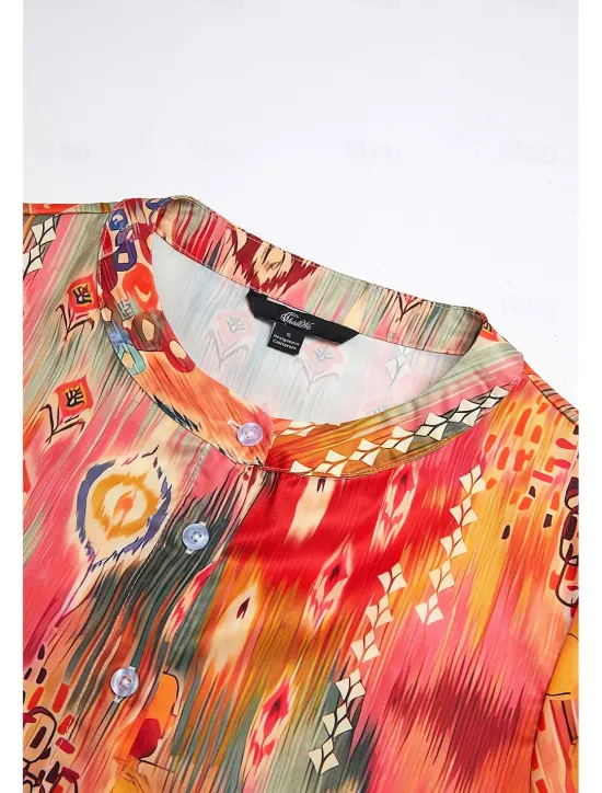 Discount Women's Shirt Basic Buttons Print Long Sleeve Regular Tops Casual Pink Blue Green Spring Fall Women Spring Tops