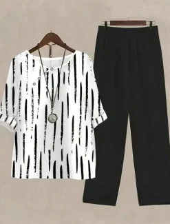 Online Women's Shirt Basic Pants Sets Half Sleeve Round Neck Floral Graphic Geometric Print Holiday Weekend Black Royal Blue Blue Summer Regular Fit Women Two Piece Sets