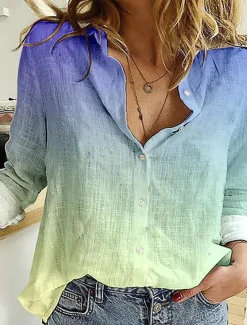 Outlet Women's Shirt Blouse Casual Buttons Print Long Sleeve Regular Tops Shirt Collar Vacation Daily Pink Blue Green Spring & Summer Women Blouses & Shirts