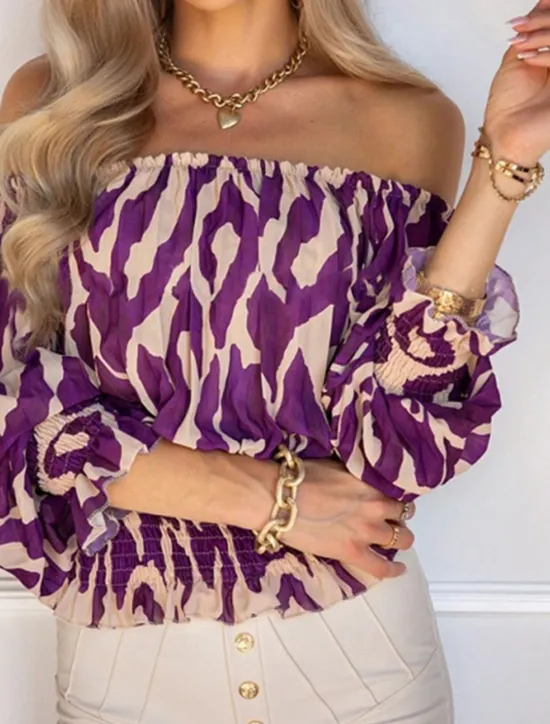 Outlet Women's Shirt Blouse Casual Print Long Sleeve Regular Tops Off Shoulder Daily Spring & Summer Women Blouses & Shirts