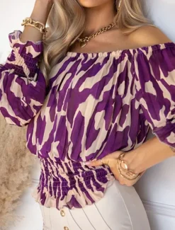 Outlet Women's Shirt Blouse Casual Print Long Sleeve Regular Tops Off Shoulder Daily Spring & Summer Women Blouses & Shirts
