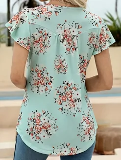 Sale Women's Shirt Blouse Casual Floral Buttons Print Short Sleeve Regular Tops Crew Neck Vacation Daily Black White Green Summer Women Spring Tops