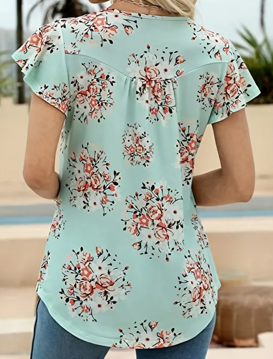 Sale Women's Shirt Blouse Casual Floral Buttons Print Short Sleeve Regular Tops Crew Neck Vacation Daily Black White Green Summer Women Spring Tops