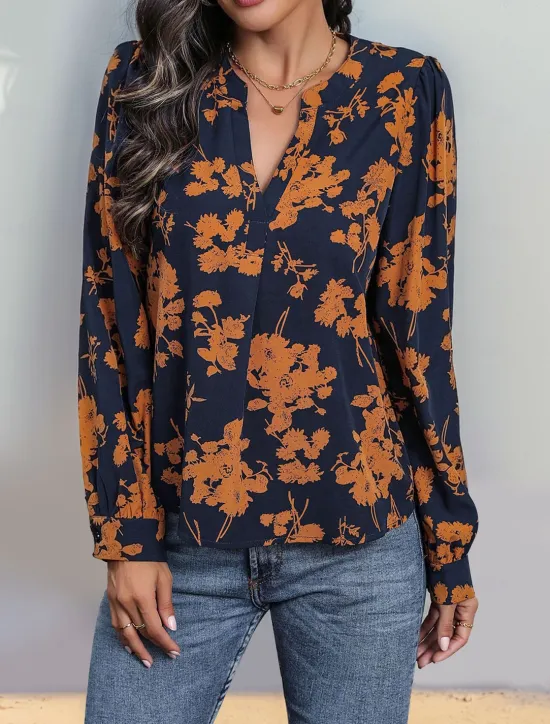Outlet Women's Shirt Blouse Casual Floral Print Long Sleeve Regular Tops V Neck Vacation Daily Spring & Summer Women Spring Tops