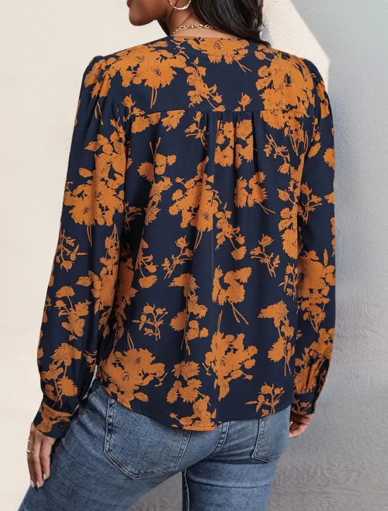 Outlet Women's Shirt Blouse Casual Floral Print Long Sleeve Regular Tops V Neck Vacation Daily Spring & Summer Women Spring Tops