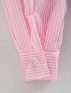 Online Women's Shirt Blouse Casual Color Block Striped Buttons Pocket Print Long Sleeve Regular Tops Shirt Collar Daily Pink Blue Spring & Summer Women Blouses & Shirts