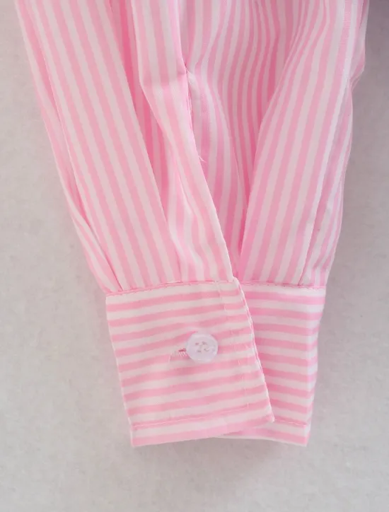 Online Women's Shirt Blouse Casual Color Block Striped Buttons Pocket Print Long Sleeve Regular Tops Shirt Collar Daily Pink Blue Spring & Summer Women Blouses & Shirts