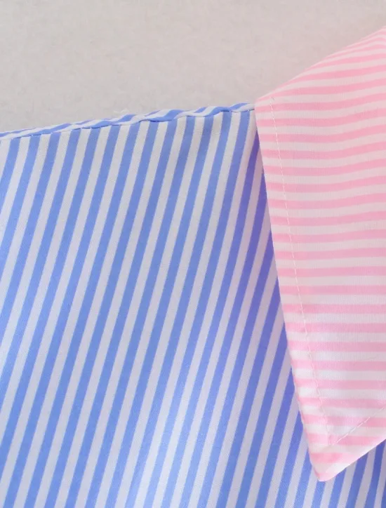 Online Women's Shirt Blouse Casual Color Block Striped Buttons Pocket Print Long Sleeve Regular Tops Shirt Collar Daily Pink Blue Spring & Summer Women Blouses & Shirts
