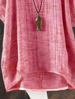 Discount Women's Shirt Blouse Cotton Linen Shirts Solid Color Basic Casual Half Sleeve Crew Neck Regular Tops Daily Pink Green Khaki Summer Women Shirts