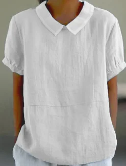 Hot Women's Shirt Blouse Cotton Linen Shirts Plain Basic Modern Shirt Collar Daily Buttons White Pink Navy Blue Light Blue Summer Women Shirts