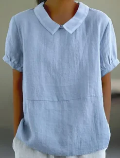 Hot Women's Shirt Blouse Cotton Linen Shirts Plain Basic Modern Shirt Collar Daily Buttons White Pink Navy Blue Light Blue Summer Women Shirts