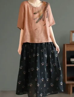 Hot Women's Shirt Blouse Cotton Linen Shirts Feather Basic Casual Half Sleeve Crew Neck Regular Tops Daily Print White Pink Green Khaki Summer Spring Women Blouses & Shirts|Shirts