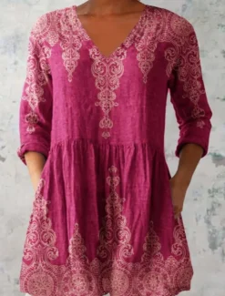 Discount Women's Shirt Blouse Floral Bohemia Daily Retro Vintage Long Sleeve V Neck Regular Tops Daily Print Wine Fuchsia Green Summer Spring Women Spring Tops