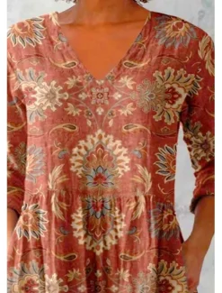 Discount Women's Shirt Blouse Floral Bohemia Daily Retro Vintage Long Sleeve V Neck Regular Tops Daily Print Wine Fuchsia Green Summer Spring Women Spring Tops