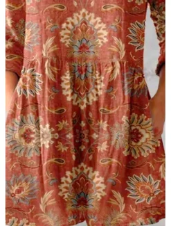 Discount Women's Shirt Blouse Floral Bohemia Daily Retro Vintage Long Sleeve V Neck Regular Tops Daily Print Wine Fuchsia Green Summer Spring Women Spring Tops